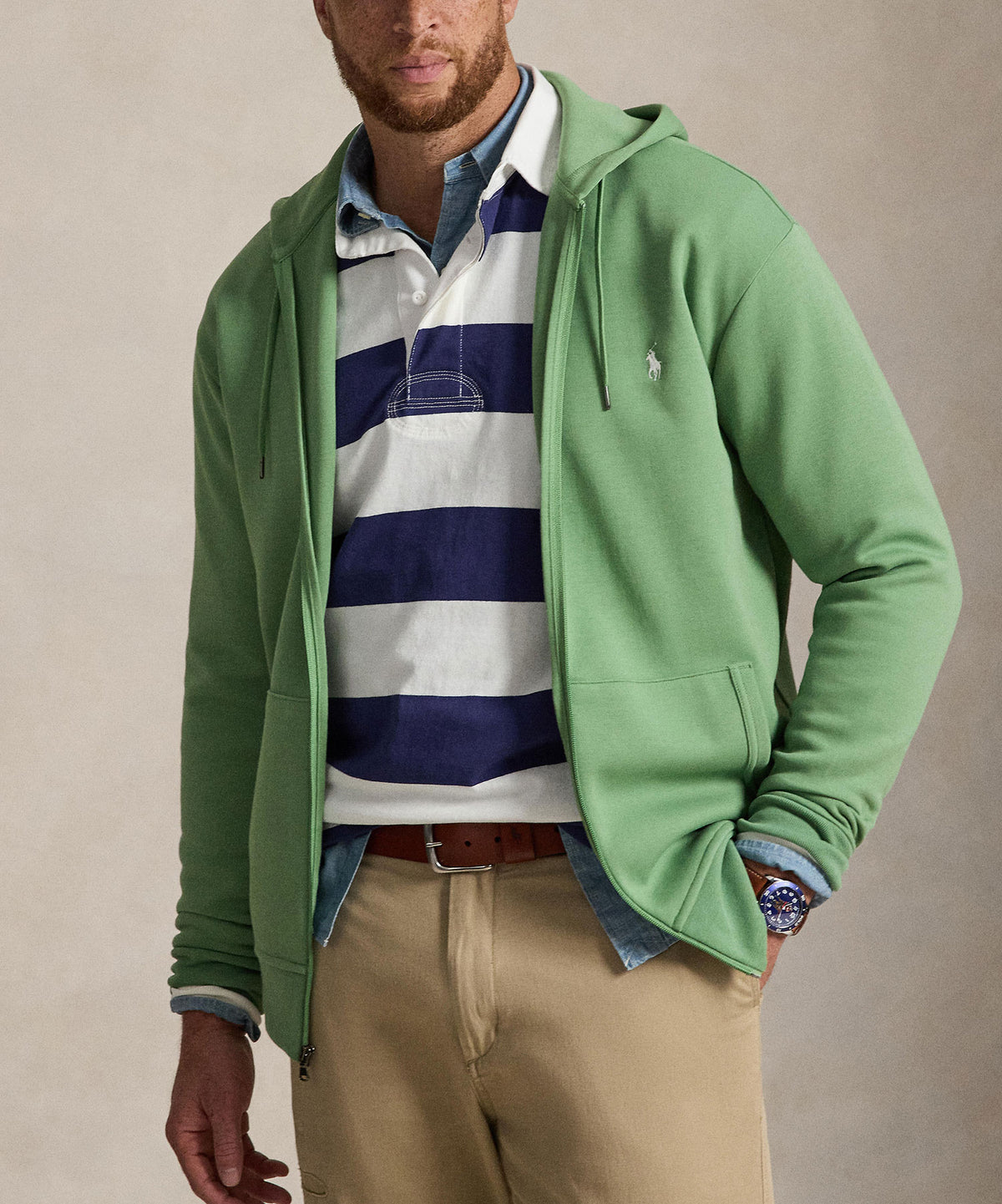 Polo Ralph Lauren Double-Knit Full-Zip Hoodie - Outback Green, Men's Big & Tall