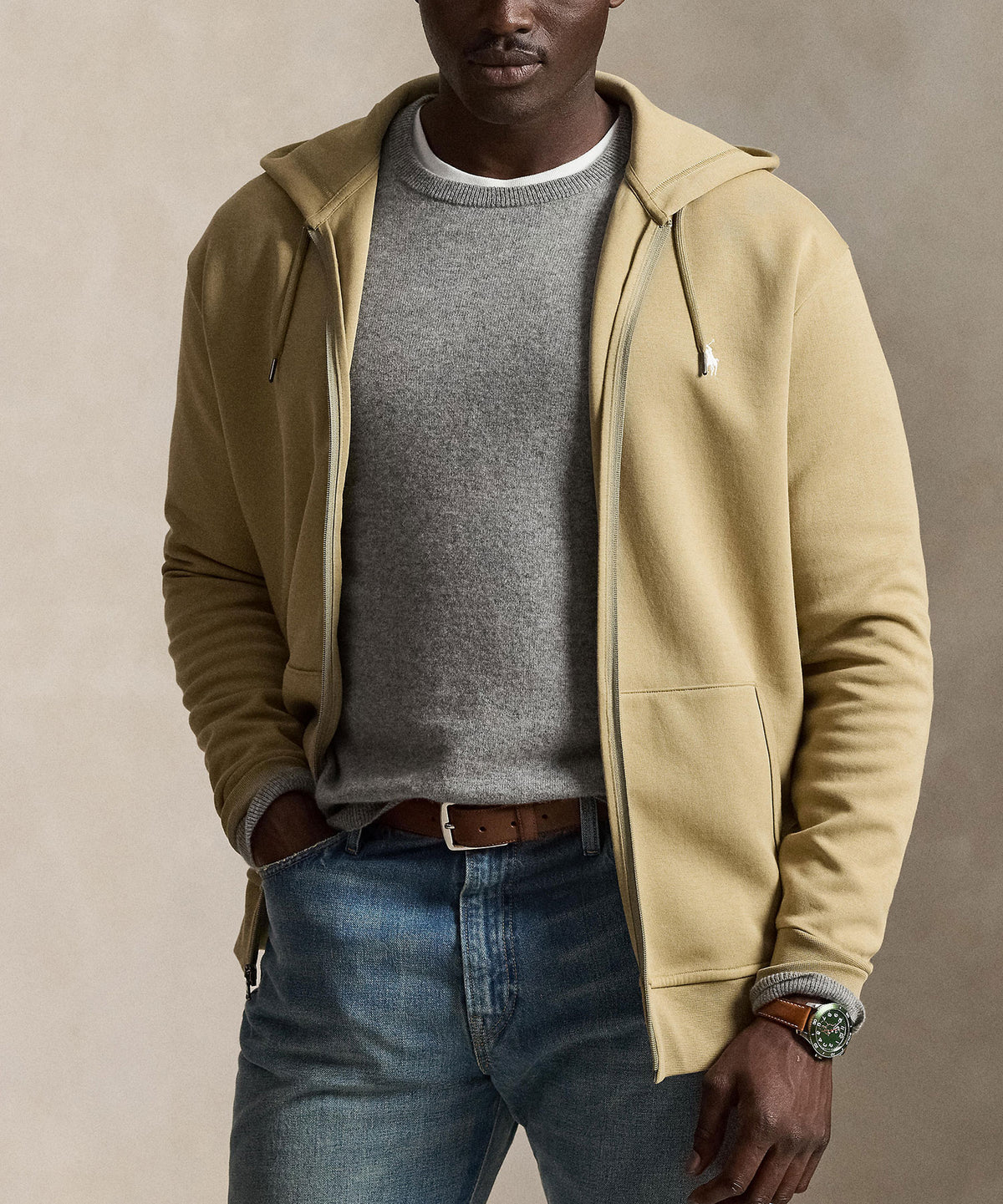 Polo Ralph Lauren Double-Knit Full-Zip Hoodie - Surrey Tan, Men's Big & Tall