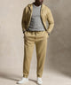 Polo Ralph Lauren double-knit jogger pants, tan on-model with drawstring and cuffed hem - Surrey Tan