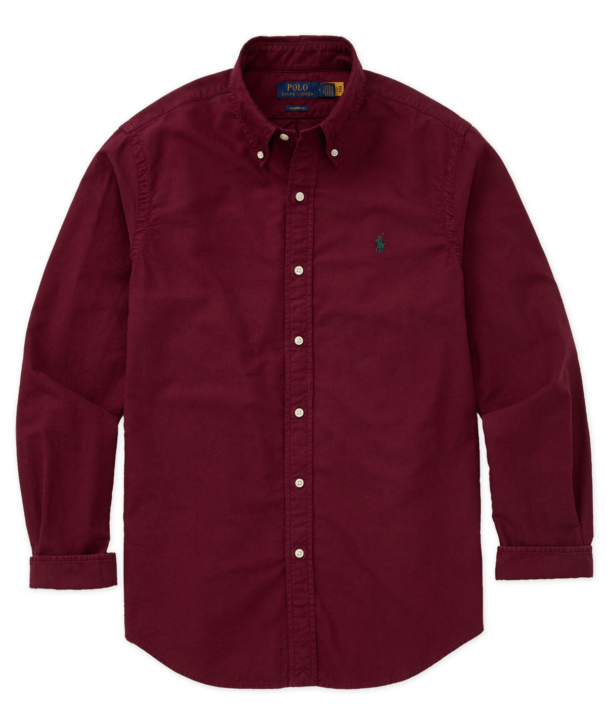 Polo Ralph Lauren Long Sleeve Garment Dyed Oxford Sport Shirt - Classic Wine, Men's Big & Tall