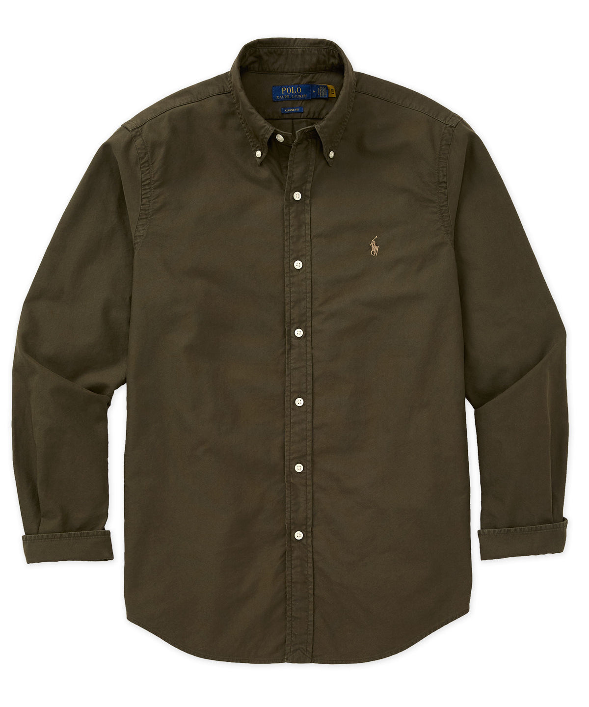 Polo Ralph Lauren Long Sleeve Garment Dyed Oxford Sport Shirt - Company Olive, Men's Big & Tall