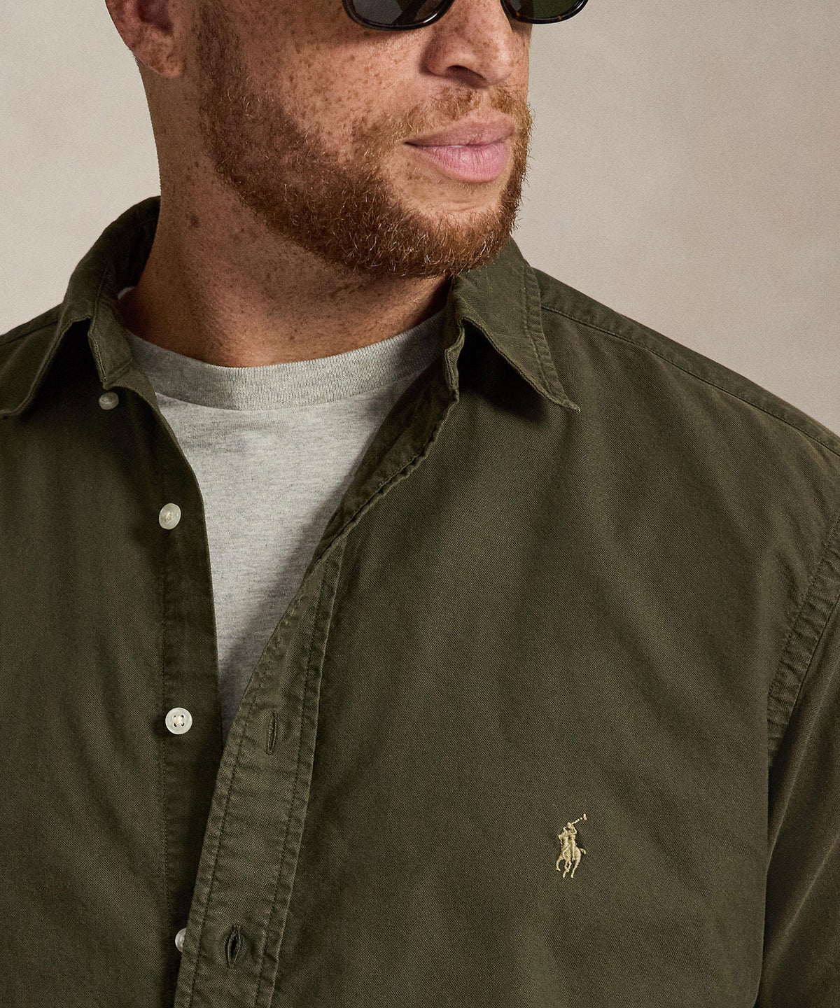 Polo Ralph Lauren Long Sleeve Garment Dyed Oxford Sport Shirt - Company Olive, Men's Big & Tall