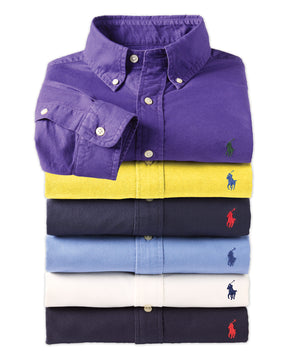 Polo Ralph Lauren Camicia sportiva Oxford tinta in capo a maniche lunghe