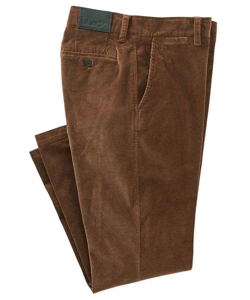 Pantaloni Westport neri in velluto a coste con parte anteriore piatta, Men's Big & Tall