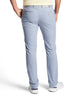 Light blue flat-front performance pant with belt loops and button closure