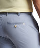 Light blue performance pant close-up of waistband button and front pocket