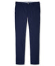 Navy flat-front performance pant with belt loops and button closure