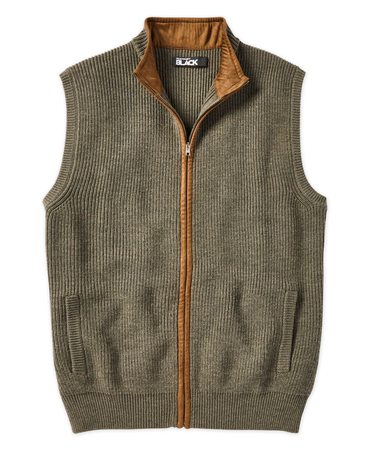 Westport Black Ribbed Full-Zip Sweater Vest