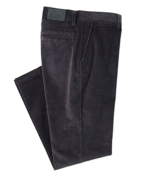 Pantaloni Westport neri in velluto a coste con parte anteriore piatta