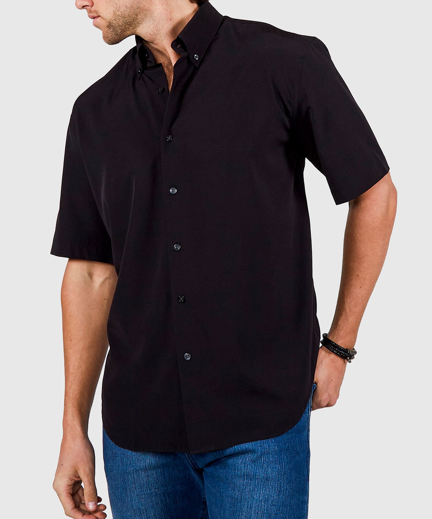 Men's Big & Tall Westport No-Tuck Short Sleeve Solid Performance Stretch Sport Shirt Black / 2XB Men's Big & Tall Westport No-Tuck Short Sleeve Solid Performance Stretch Sport Shirt Black / 2XB