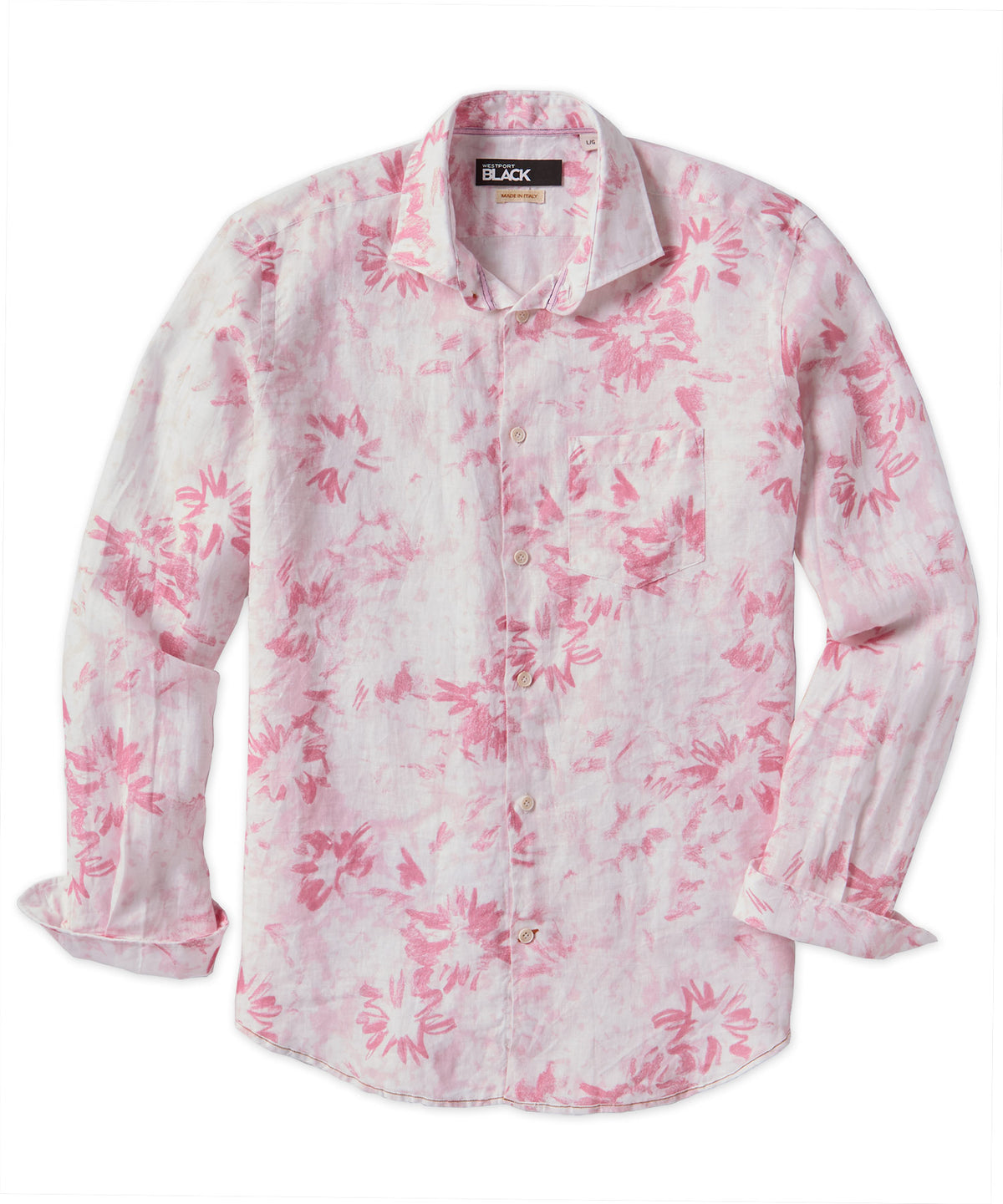 Westport Black Long Sleeve Print Linen Sport Shirt