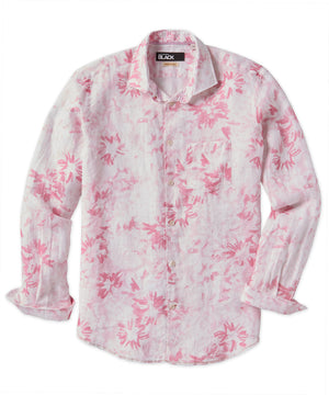 Westport Black Long Sleeve Print Linen Sport Shirt