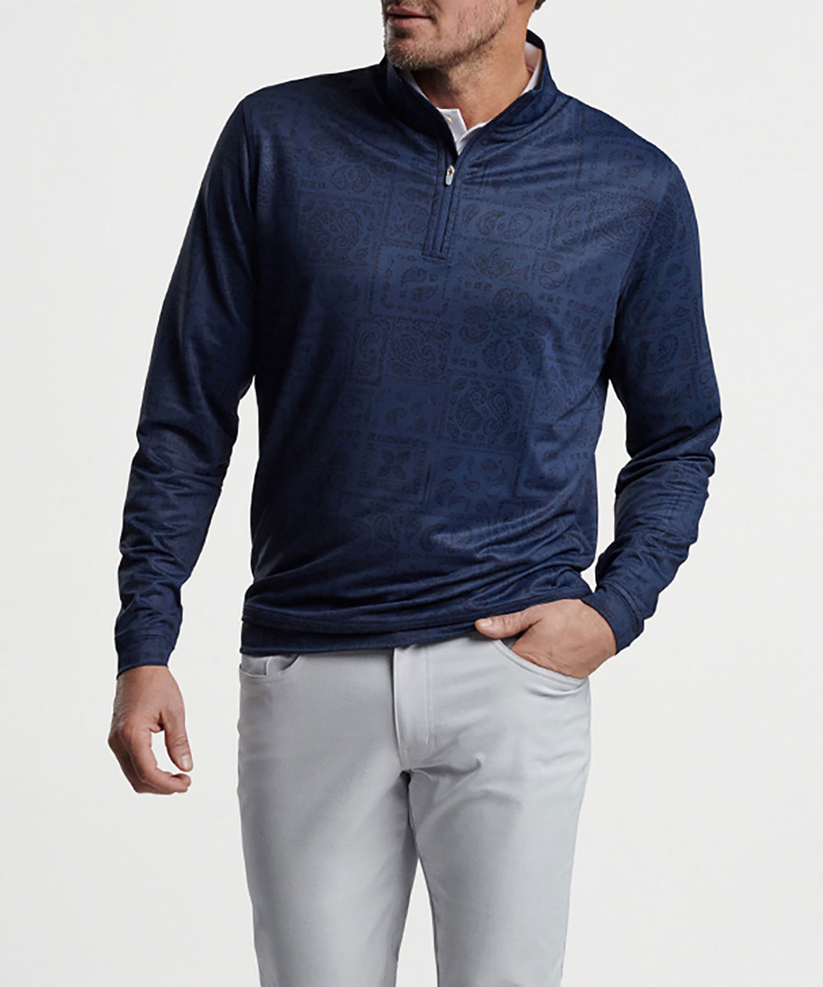 Pullover con zip a un quarto di Peter Millar Paisley Perth, Men's Big & Tall