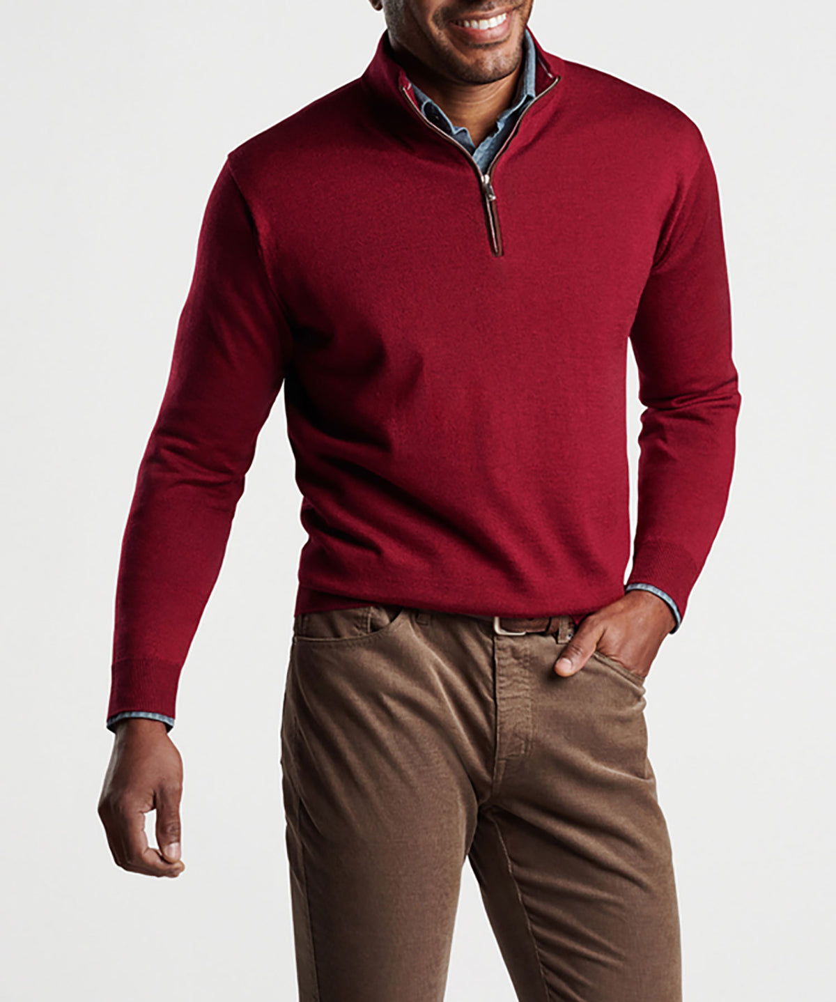 Peter Millar Suede Trim Quarter-Zip Sweater, Men's Big & Tall