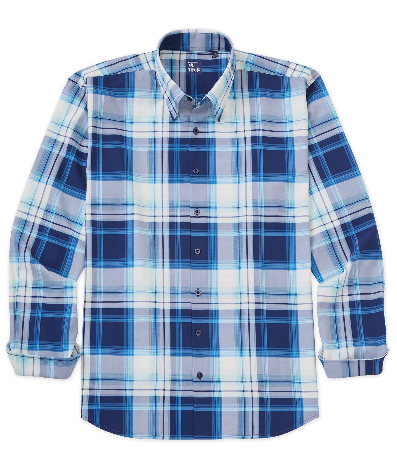 Camicia sportiva elasticizzata scozzese grande a maniche lunghe No-Tuck di Westport, Men's Big & Tall