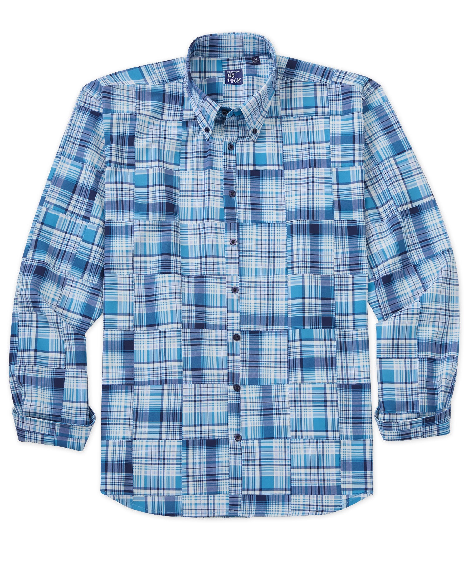 Camicia sportiva elasticizzata ad alte prestazioni con motivo patchwork a maniche lunghe Westport No-Tuck, Men's Big & Tall