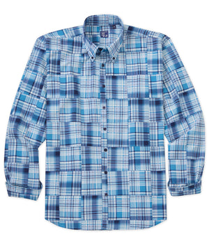 Camicia sportiva elasticizzata ad alte prestazioni con motivo patchwork a maniche lunghe Westport No-Tuck