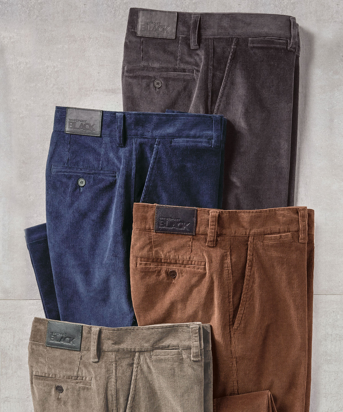 Pantaloni Westport neri in velluto a coste con parte anteriore piatta, Men's Big & Tall