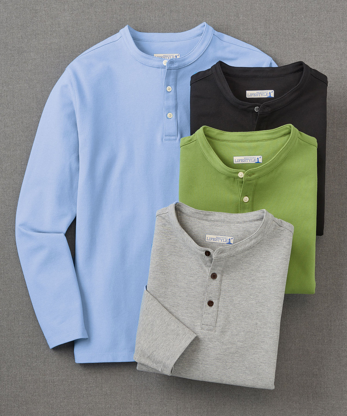 Henley in piqué di cotone a maniche lunghe Westport Lifestyle, Men's Big & Tall