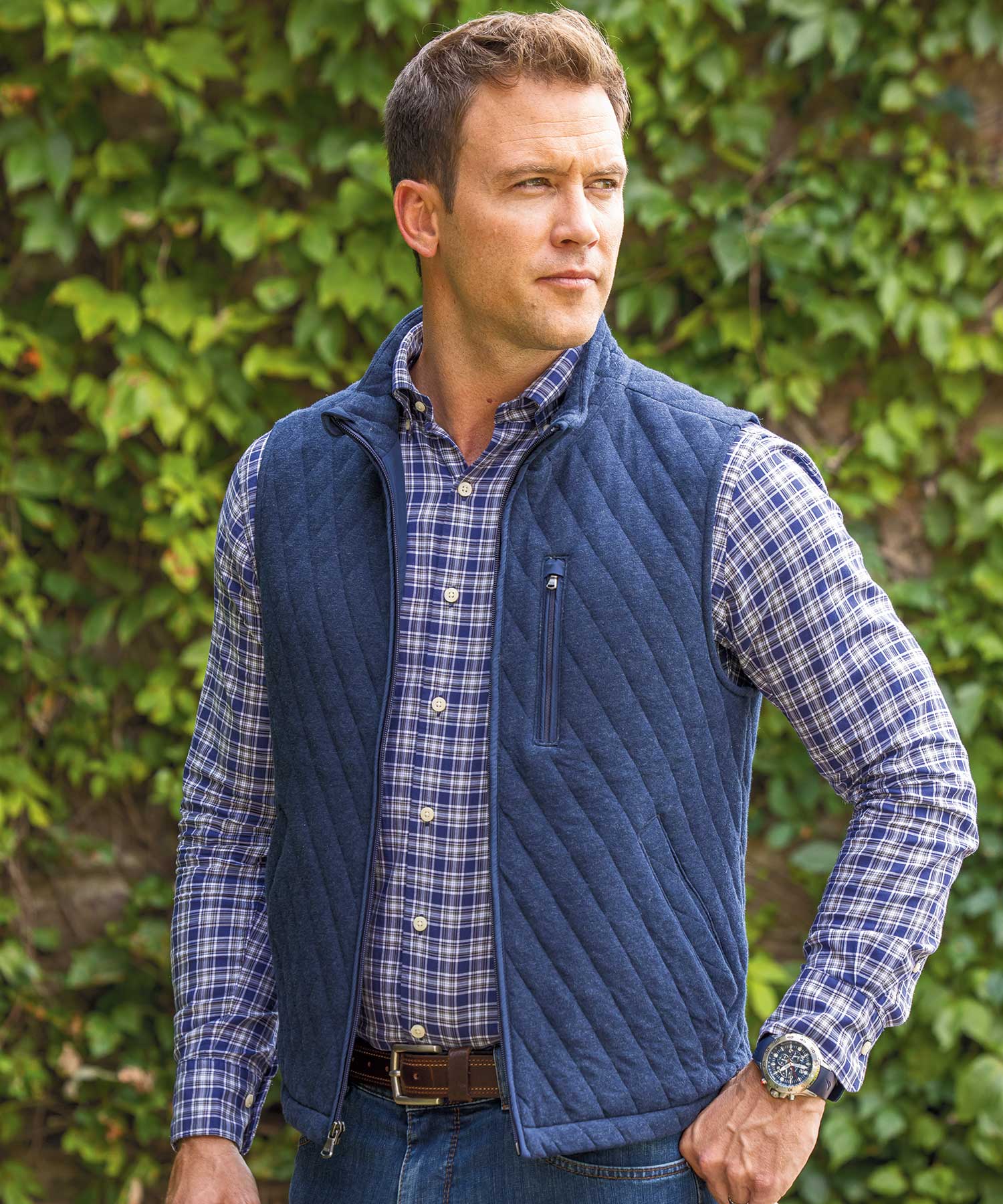 Men's Collegiate Full Zip Quilted Vest With Zipper Cotton Knit
