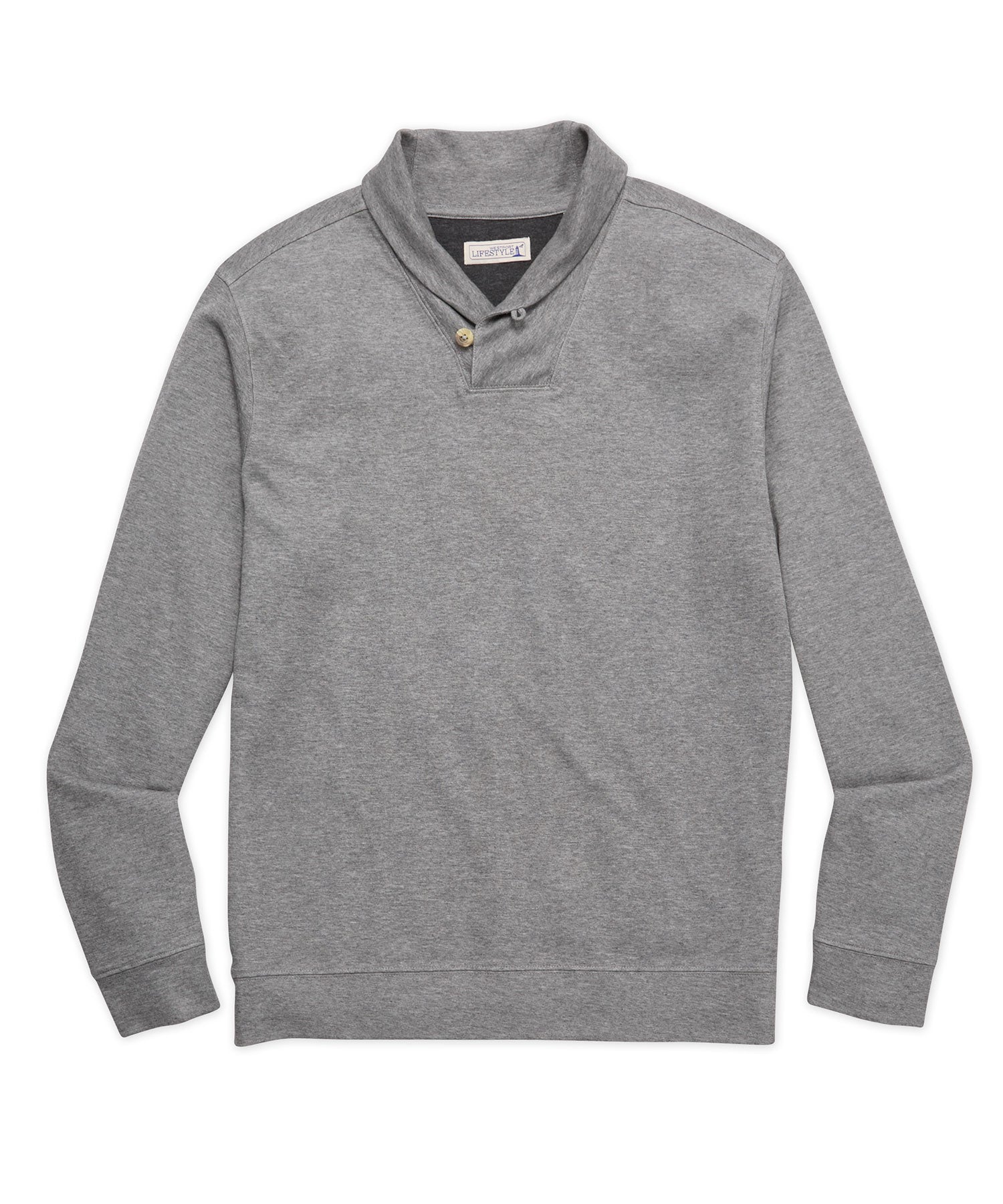 gray shawl collar sweater