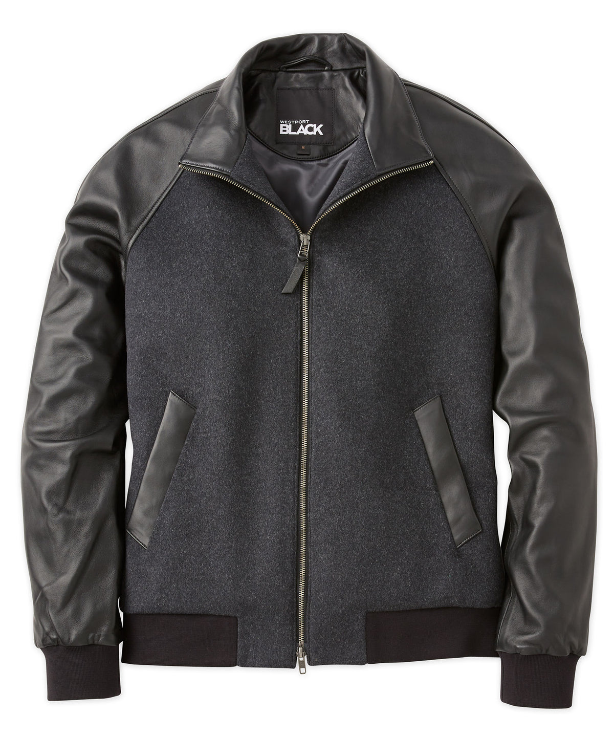 Bomber Westport in cashmere nero e pelle di agnello, Men's Big & Tall