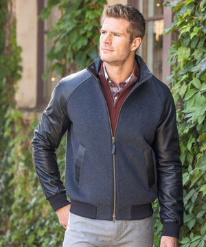 Bomber Westport in cashmere nero e pelle di agnello