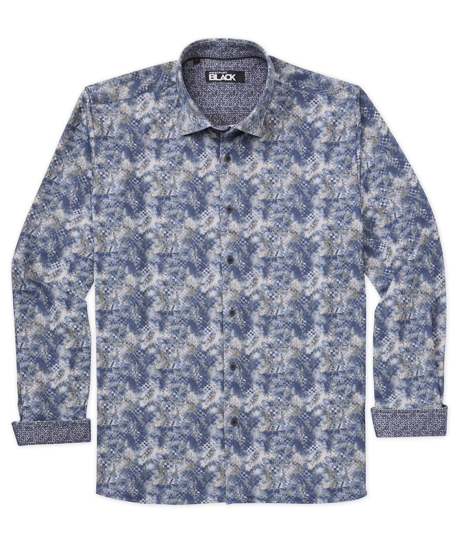 Westport Black Long Sleeve Print Sport Shirt