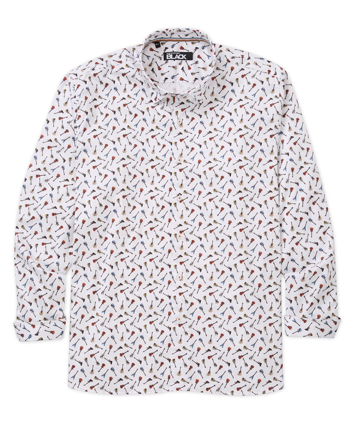 Westport Black Long Sleeve Guitars Print Sport Shirt