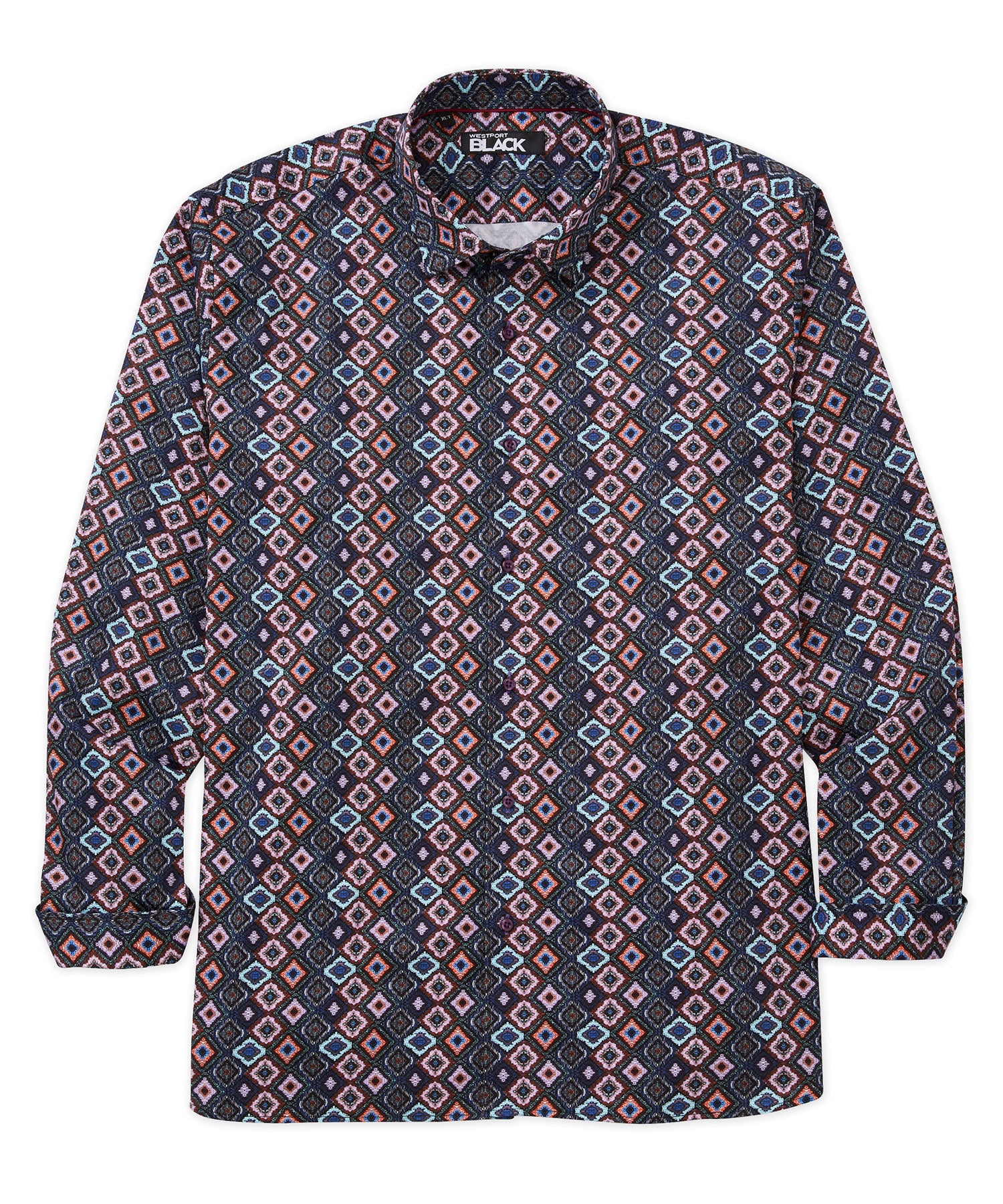 Westport Black Long Sleeve Diamonds Print Sport Shirt