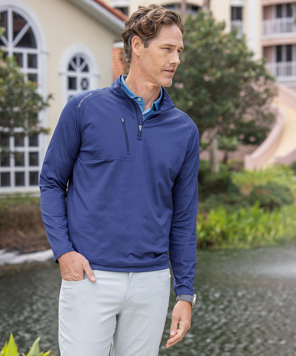 Pullover con zip a un quarto con stampa mimetica Peter Millar, Men's Big & Tall