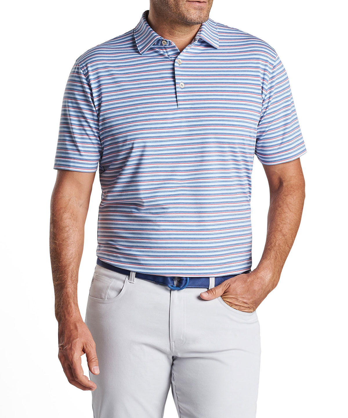Peter Millar Short Sleeve Oakland Stripe Polo Knit Shirt