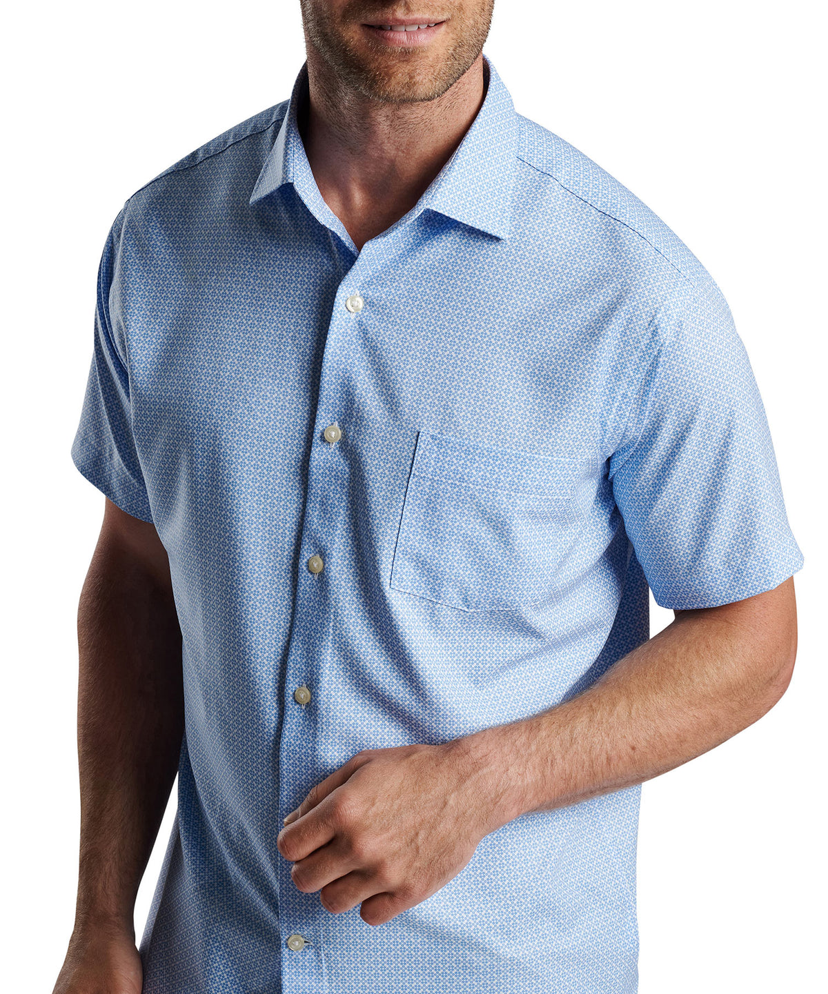 Peter Millar Geo Print Short Sleeve Spread Collar Sport Shirt, Men's Big & Tall