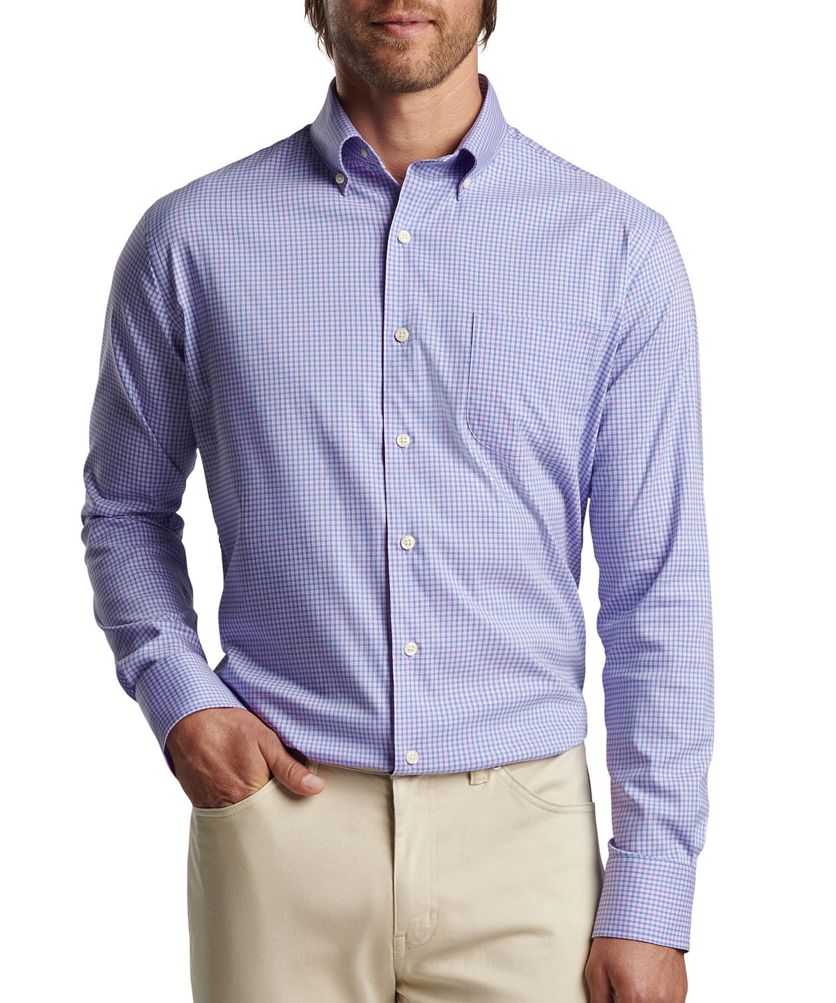 Peter Millar Long Sleeve Winthrop Button-Down Sport Shirt, Men's Big & Tall