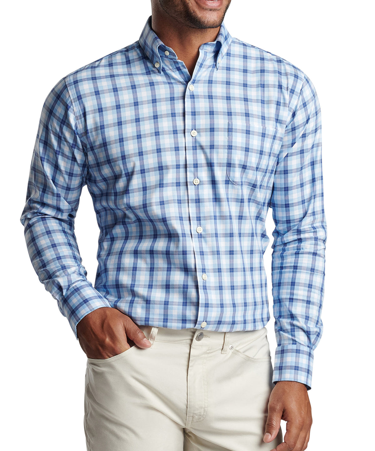 Peter Millar Long Sleeve Blue Hill Button-Down Sport Shirt, Men's Big & Tall