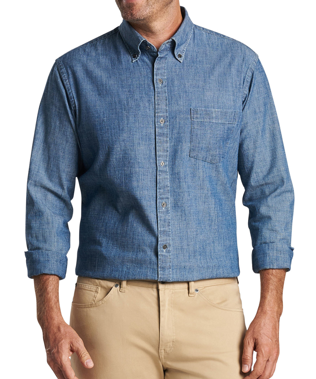 Camicia sportiva in chambray a maniche lunghe Peter Millar, Men's Big & Tall