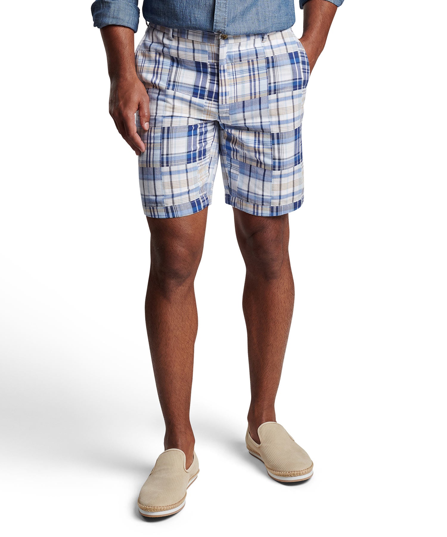 Men's Peter Millar Madras Shorts - Navy - Size R46