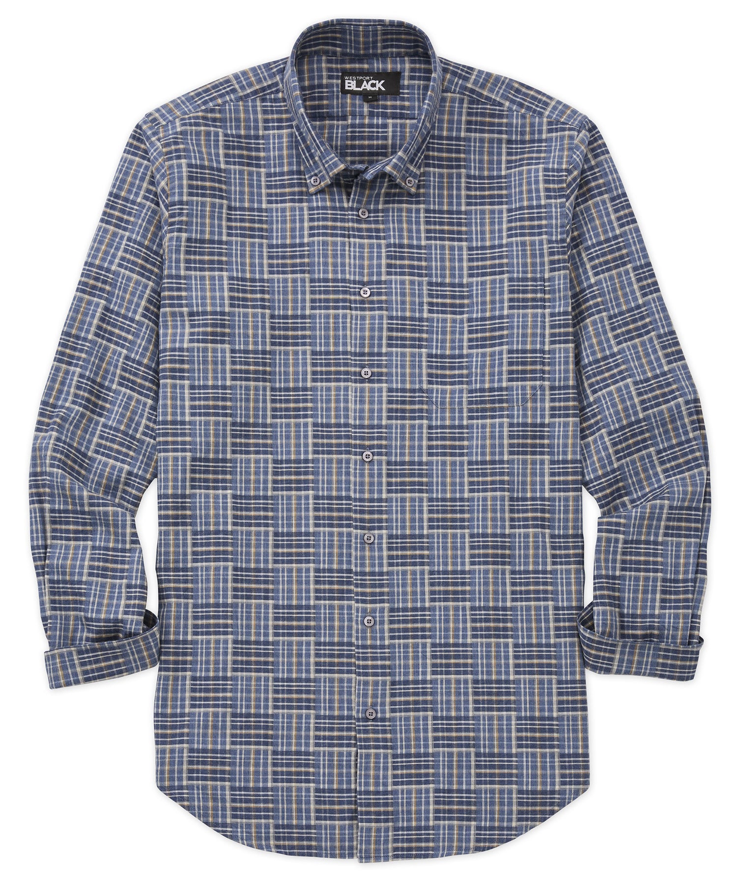 Westport Black Long Sleeve Patchwork Sport Shirt