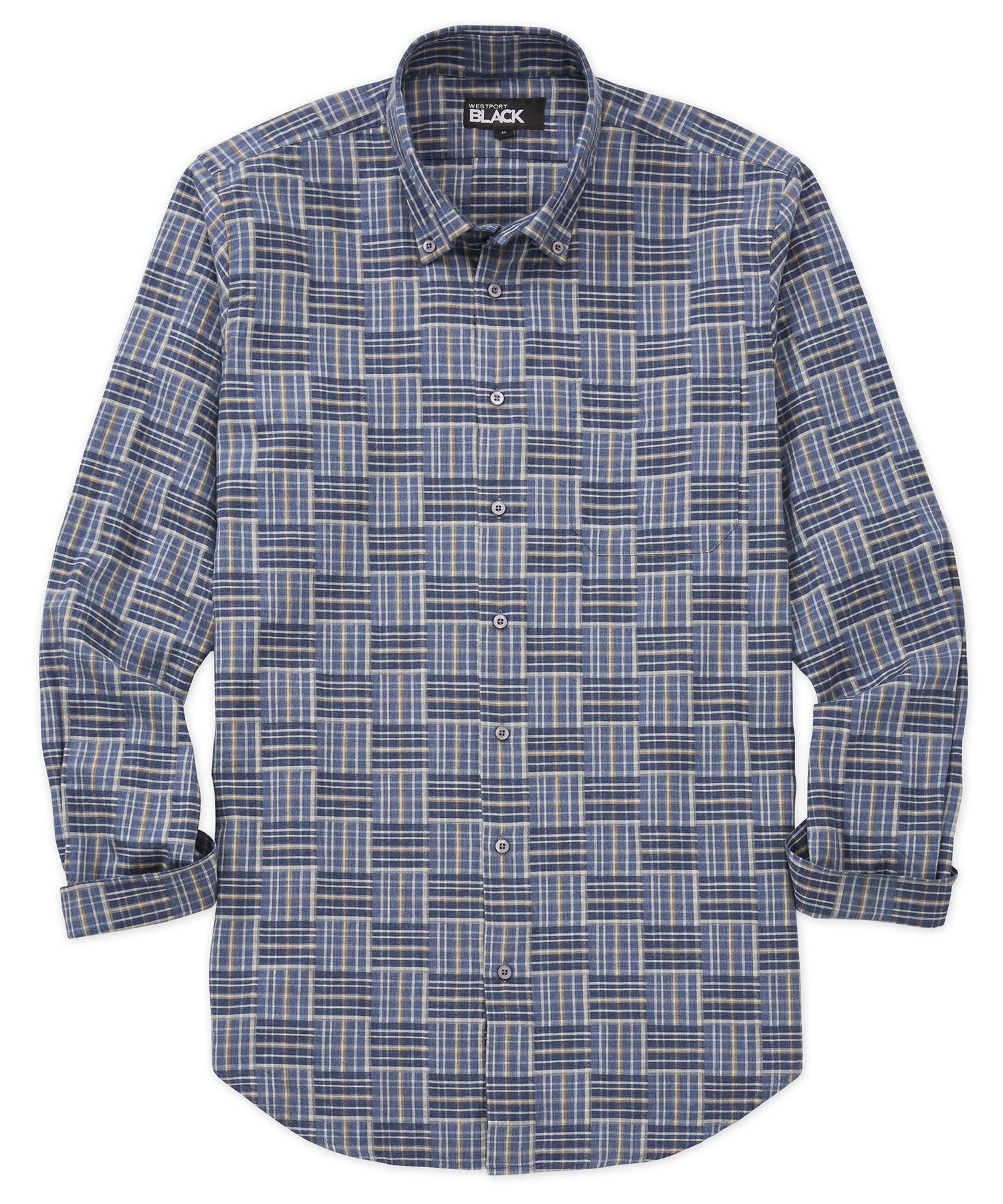 Camicia sportiva patchwork a maniche lunghe nera Westport, Men's Big & Tall