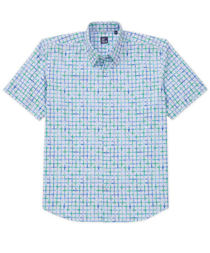 Westport No-Tuck Short Sleeve 'Tiles' Stretch Performance Check Shirt