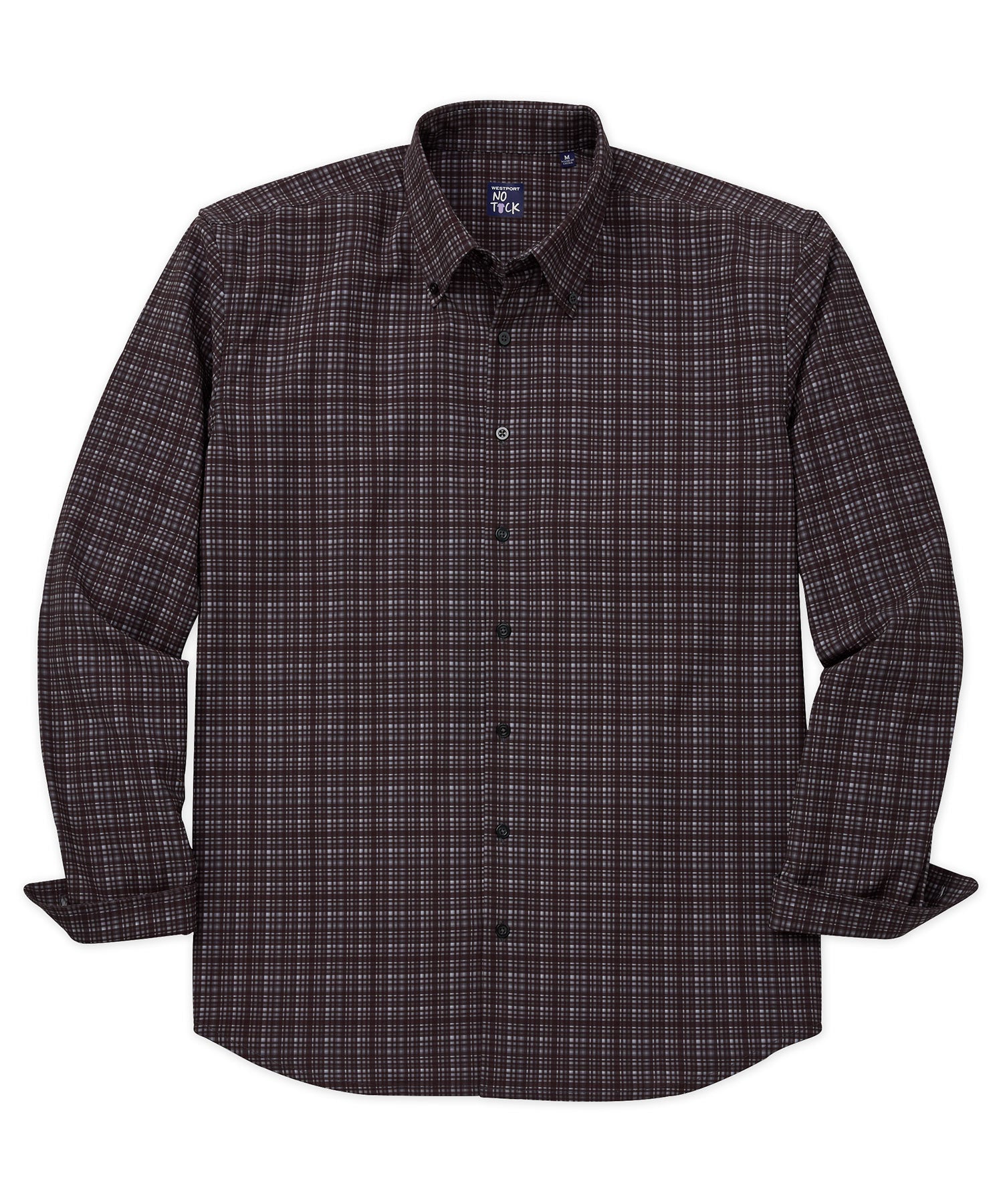 Westport No-Tuck Windowpane Plaid Long Sleeve Stretch
