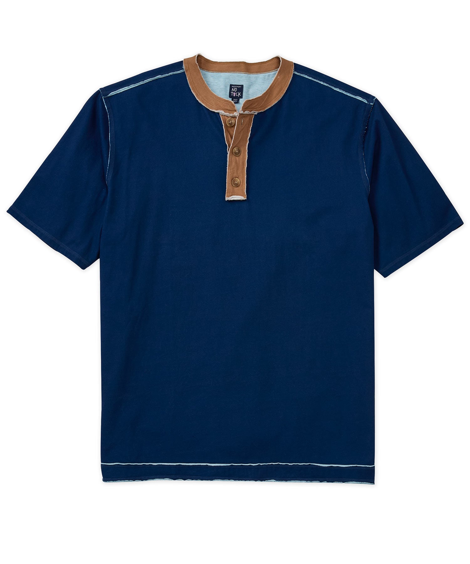 Westport No-Tuck Manches Courtes Rough Edge Henley, Men's Big & Tall