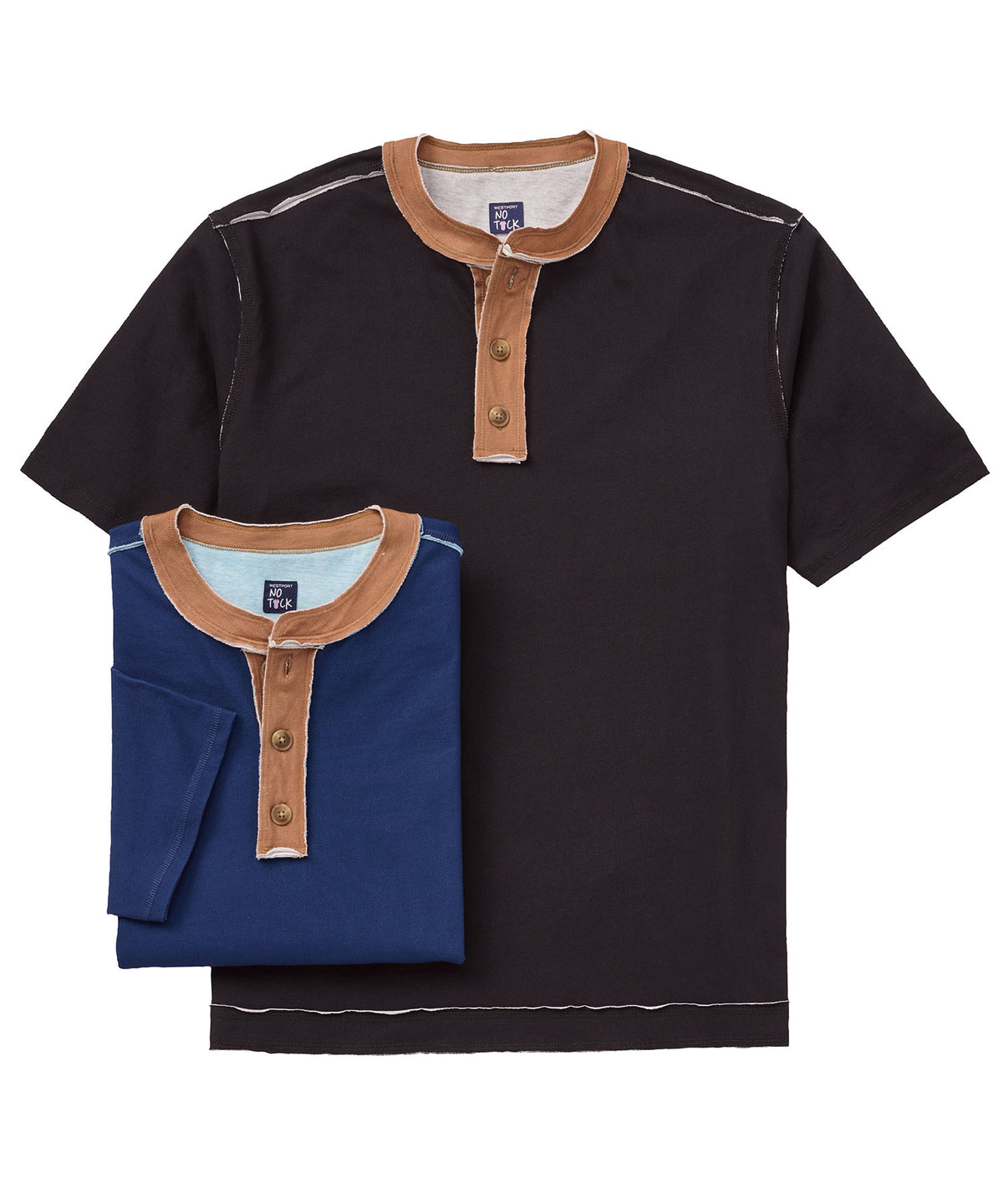 Westport No-Tuck Manches Courtes Rough Edge Henley, Men's Big & Tall