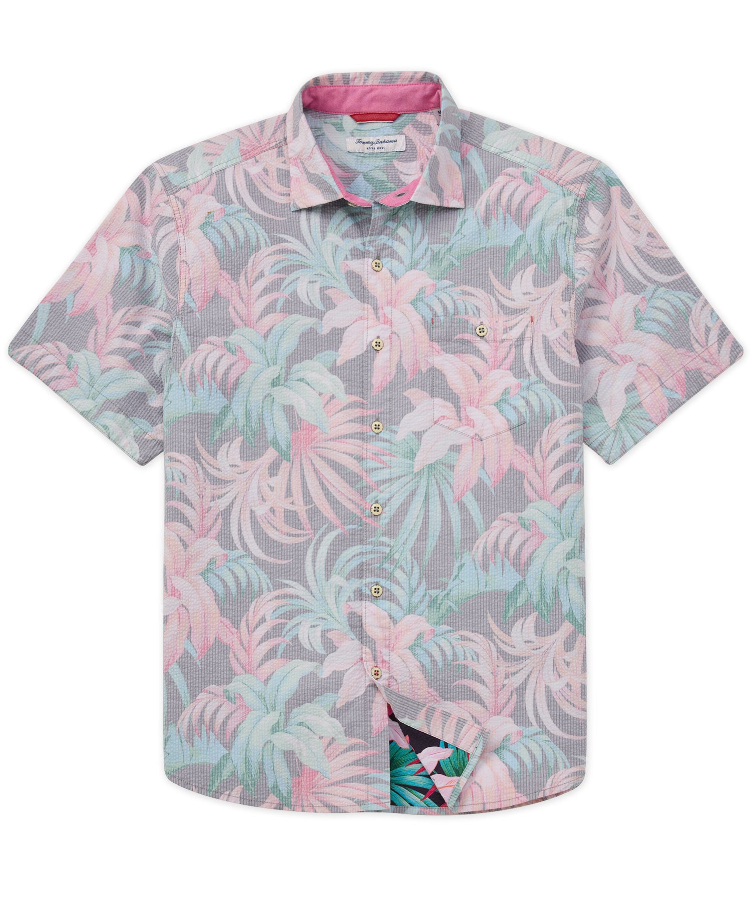 Tommy Bahama Short Sleeve Nova Wave Midnight Tropics Printed Seersucker Sport Shirt