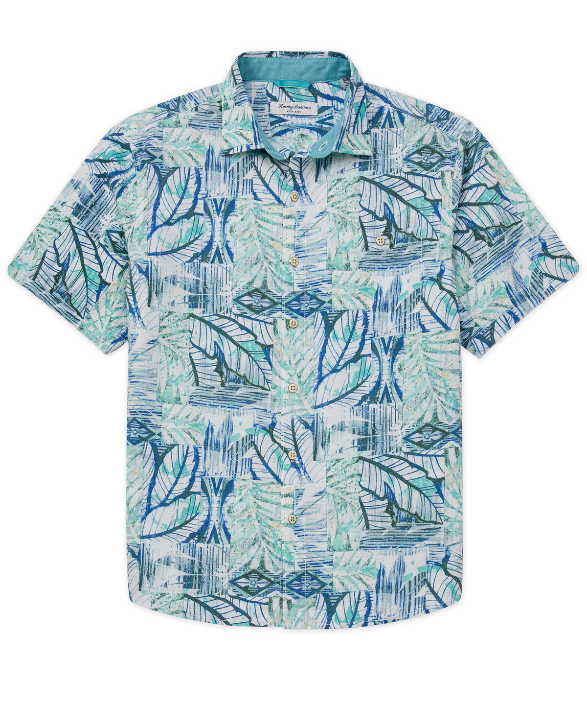 Tommy Bahama Short Sleeve Nova Wave Bermuda Batik Printed Seersucker Sport Shirt