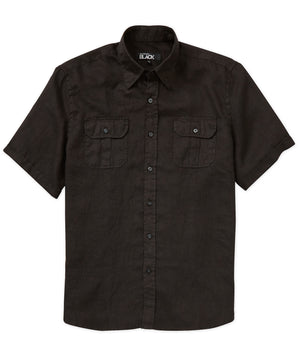 Westport Black Short Sleeve Linen Button-Under Collar Safari Shirt