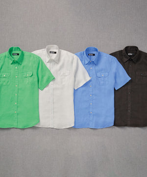 Westport Black Short Sleeve Linen Button-Under Collar Safari Shirt