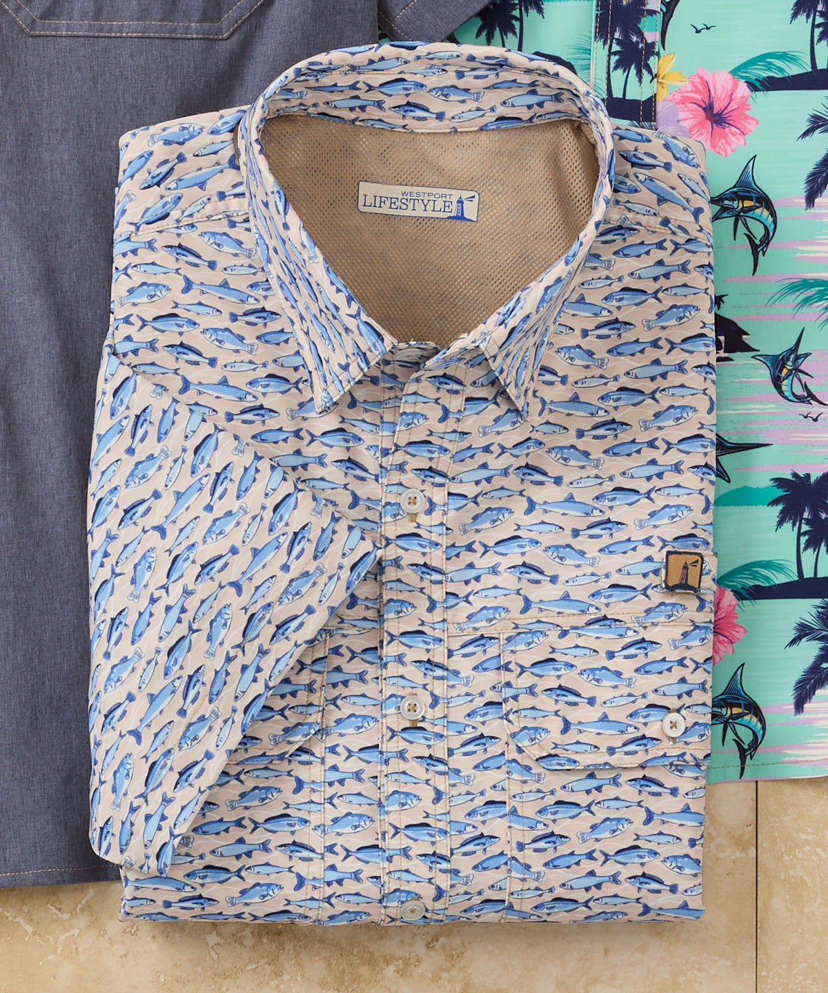 Camicia da pesca con stampa Saugatuck Fishy Swirl a maniche corte Westport Lifestyle, Men's Big & Tall