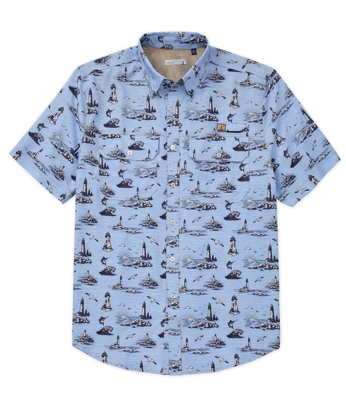 Westport Lifestyle Short Sleeve Saugatuck Lighthouse Print Fishing Shirt