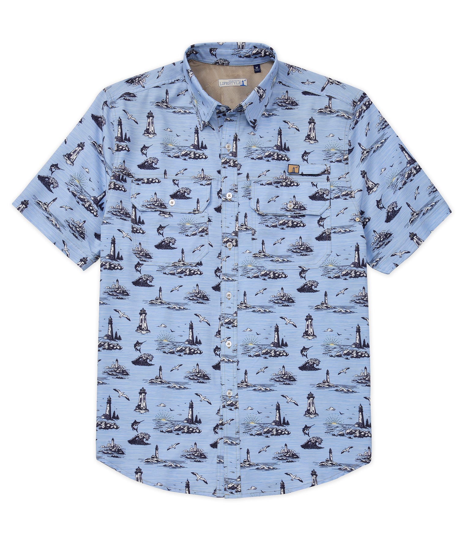 Westport Lifestyle Short Sleeve Saugatuck Lighthouse Print Fishing Shirt, Men's Big & Tall